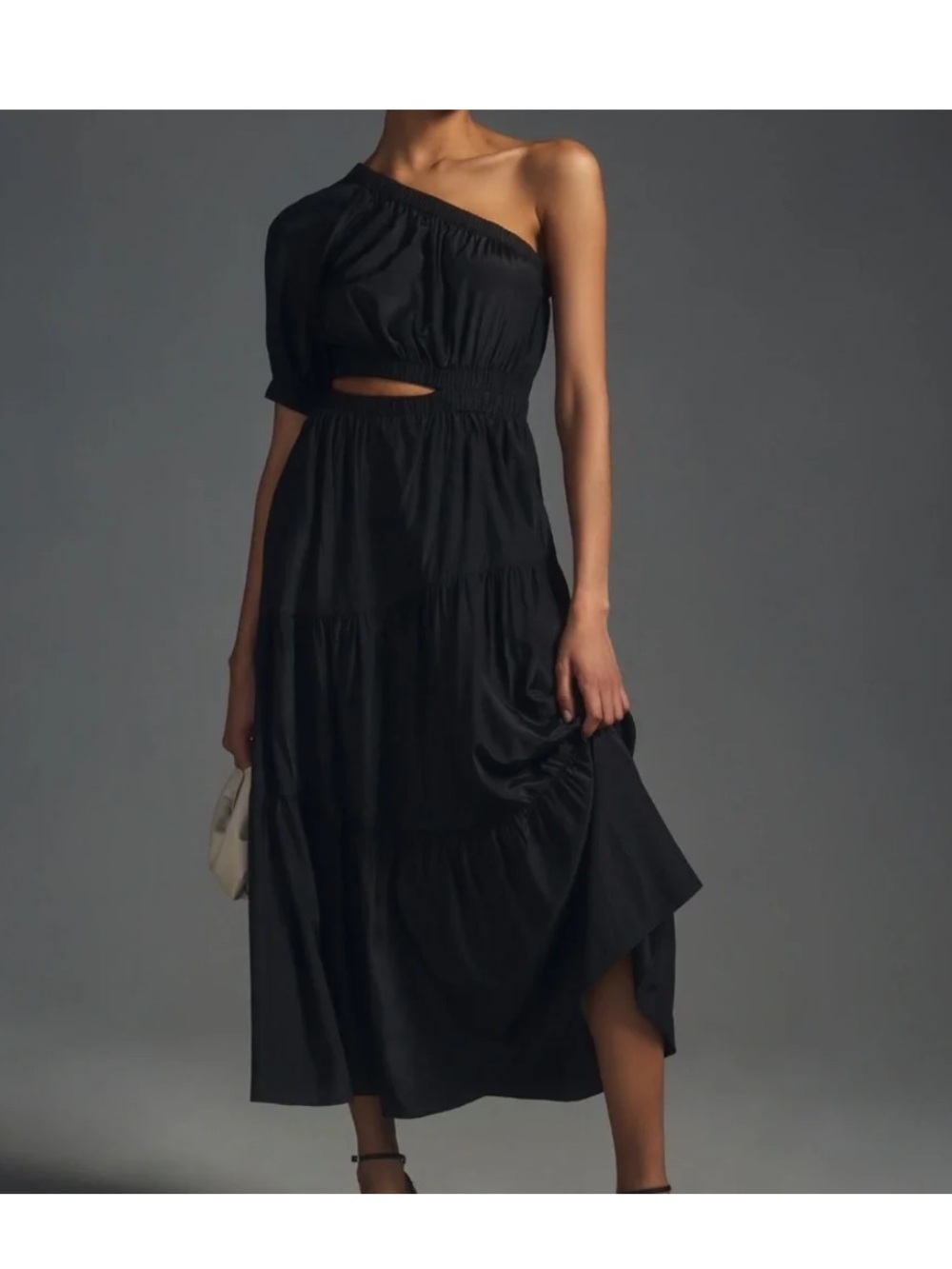 Moon River One-Shoulder Black Maxi Dress with Asymmetric Sleeve